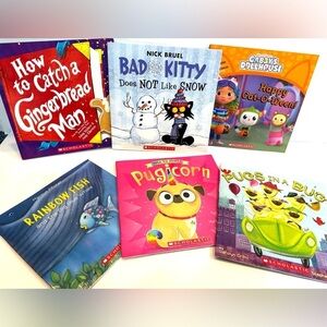 Set of 6 Scholastic Book Lot Gabby, Cat, Pugicorn, Rainbow Fish, Gingerbread Man